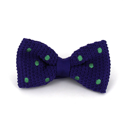 Purple Knitted Bow Tie with Green Polka Dots
