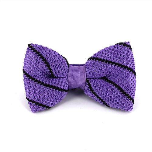 Purple Knit Bow Tie with Black Stripes