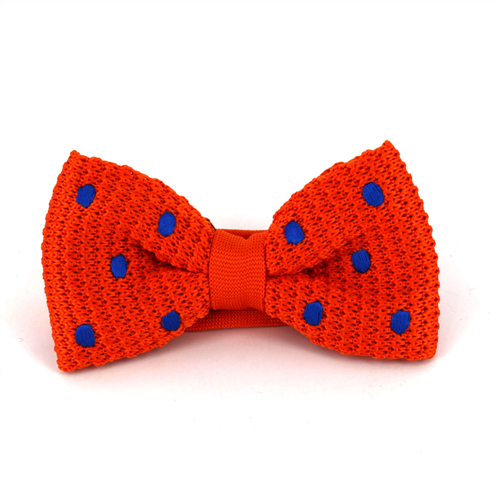 Orange Knit Bow Tie with Blue Polka Dots