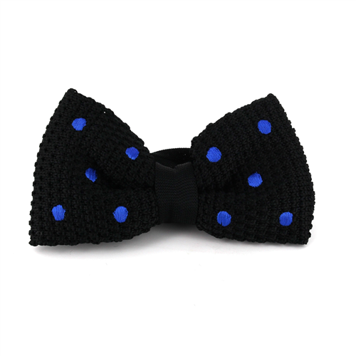 Black Knit Bow Tie with Blue Polka Dots