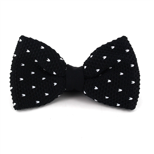 Black Knitted Bow Tie with White Dots