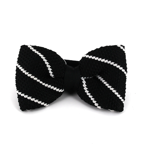 Black Knit Bow Tie with White Stripes