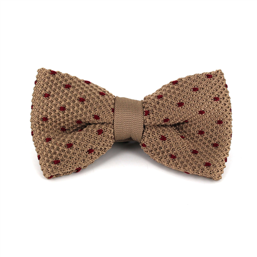 Ochre Knit Bow Tie with Garnet Dots