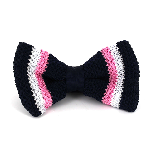 Striped Navy Blue Knit Bow Tie