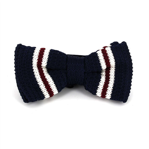 Striped Navy Blue Knit Bow Tie