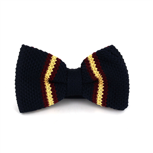 Midnight Blue Striped Knit Bow Tie