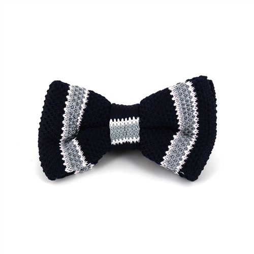 Striped Navy Blue Knit Bow Tie