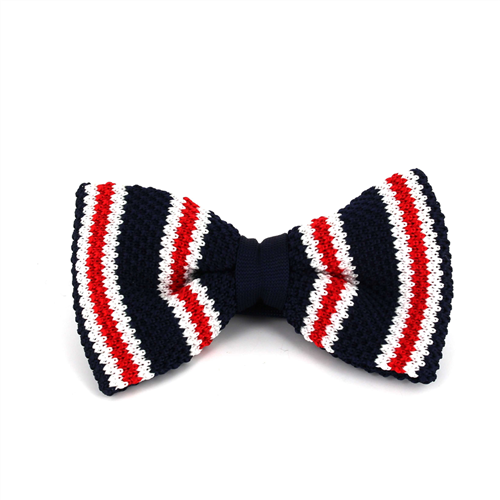 Midnight Blue Striped Knit Bow Tie