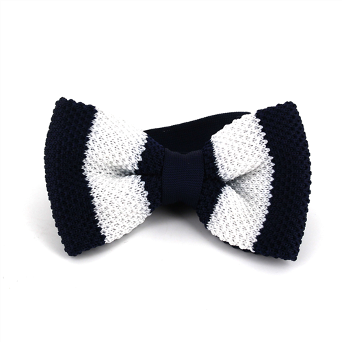 Blue and White Striped Knit Bow Tie