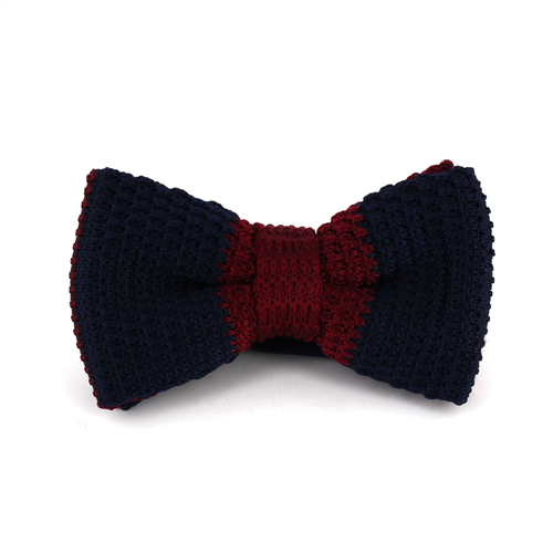 Blue and Burgundy Striped Knit Bow Tie