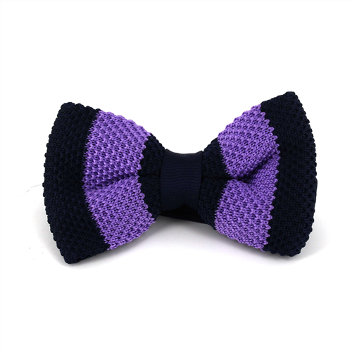 Blue and Purple Striped Knit Bow Tie