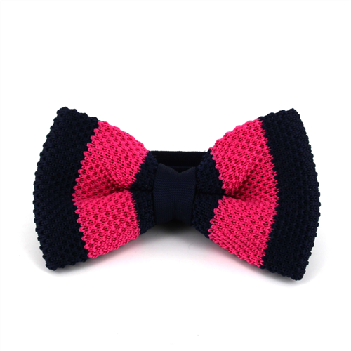 Blue and Pink Striped Knit Bow Tie