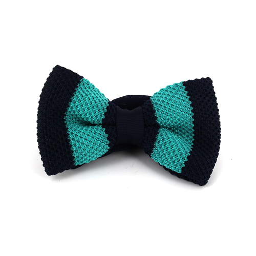 Blue and Turquoise Striped Knit Bow Tie