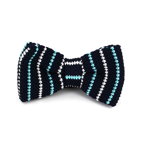 Blue Fine Striped Knit Bow Tie