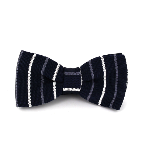 Fine Striped Blue Knit Bow Tie