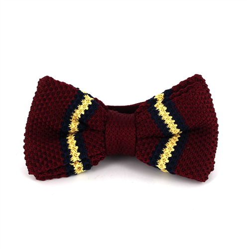 Crimson Striped Knit Bow Tie