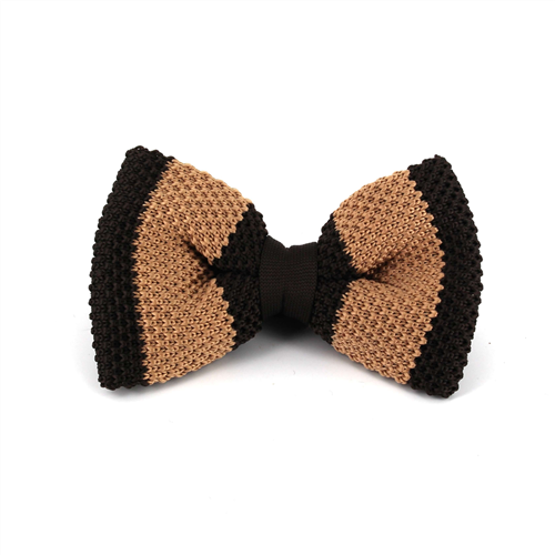 Dark and Light Brown Striped Knit Bow Tie