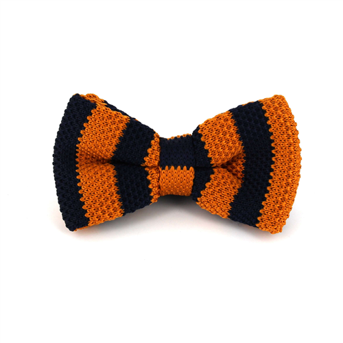 Orange and Blue Striped Knit Bow Tie