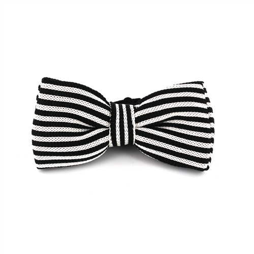 Black and White Striped Knit Bow Tie