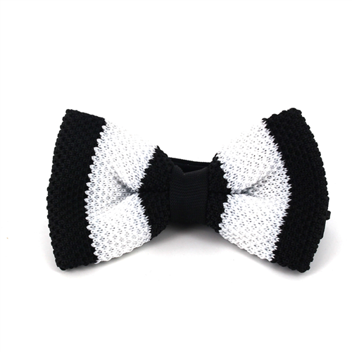 Black and White Striped Knit Bow Tie
