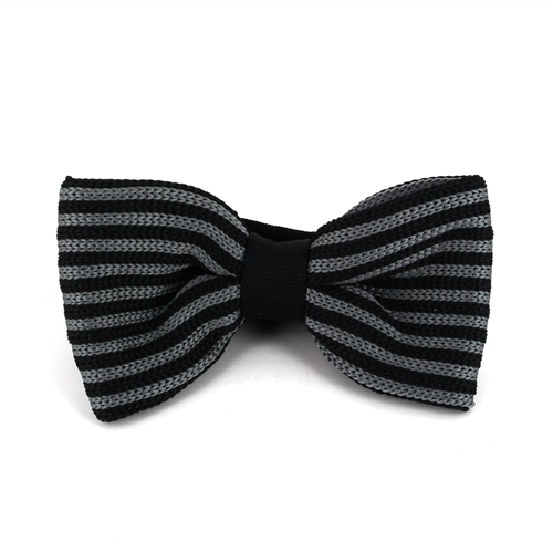 Black and Grey Striped Knit Bow Tie