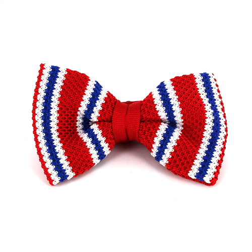 Red Striped Knit Bow Tie