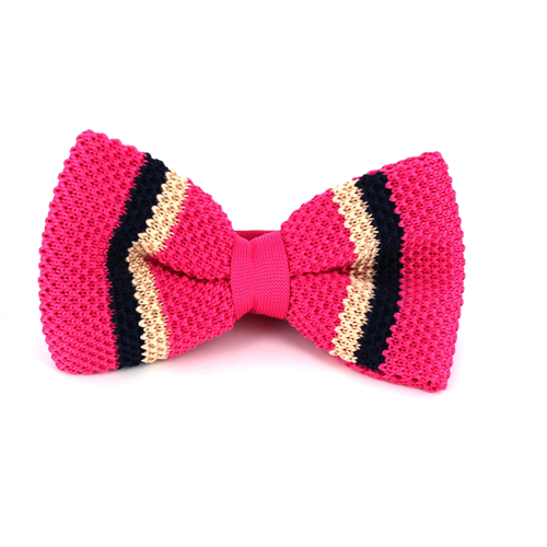 Pink Striped Knit Bow Tie