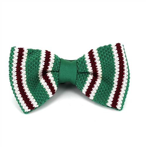 Green Striped Knit Bow Tie