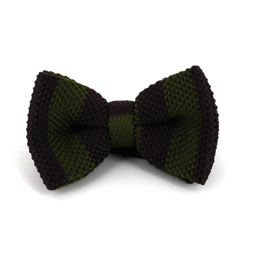Green and Brown Striped Knit Bow Tie