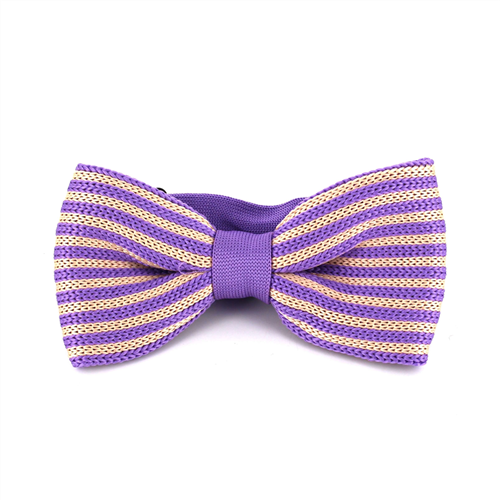 Violet and Beige Striped Knit Bow Tie