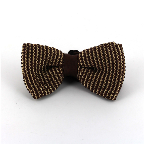 Brown and Beige Striped Knit Bow Tie