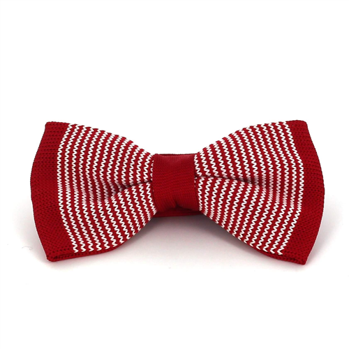 Red and White Striped Knit Bow Tie