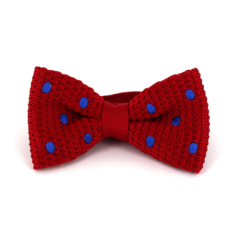 Red Knitted Bow Tie with Blue Polka Dots