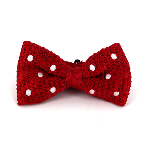 Red Knitted Bow Tie with White Polka Dots