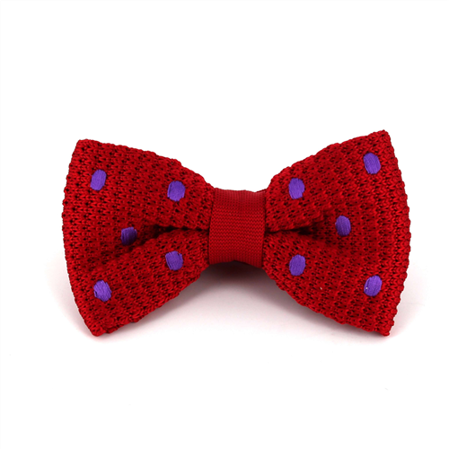Red Knitted Bow Tie with Purple Polka Dots