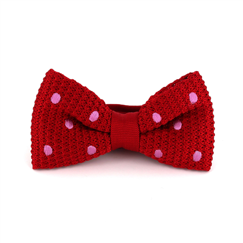 Red Knitted Bow Tie with Pink Polka Dots