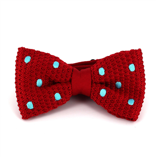 Red Polka Dot Knit Bow Tie in Turquoise