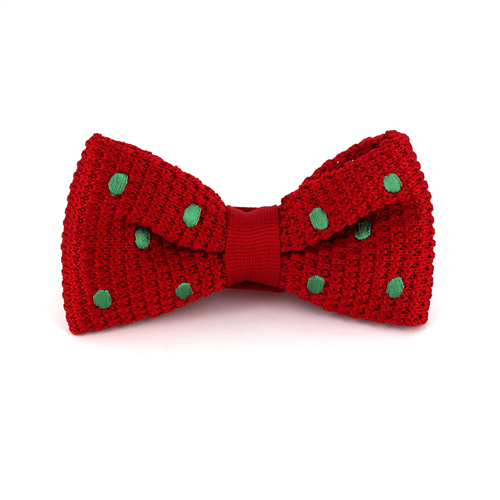 Red Knitted Bow Tie with Green Polka Dots
