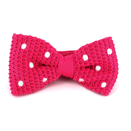 Pink Polka Dot Knit Bow Tie