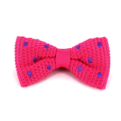Pink Knit Bow Tie with Purple Polka Dots