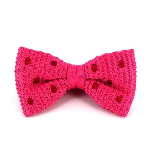 Pink Knit Bow Tie with Red Polka Dots