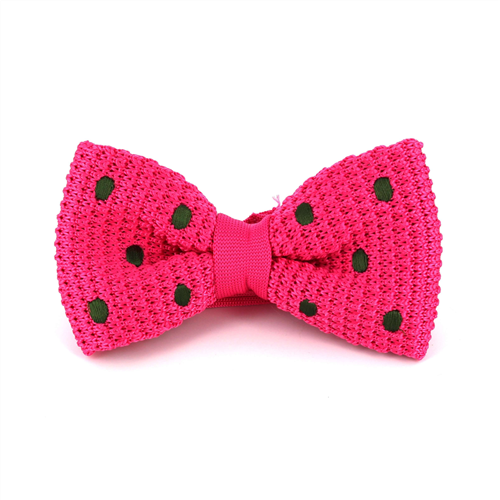 Dark Green Polka Dot Pink Knit Bow Tie