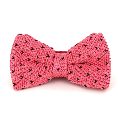 Pink Knit Bow Tie with Black Dots