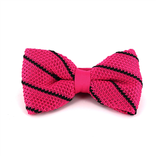 Pink Knit Bow Tie with Black Stripes