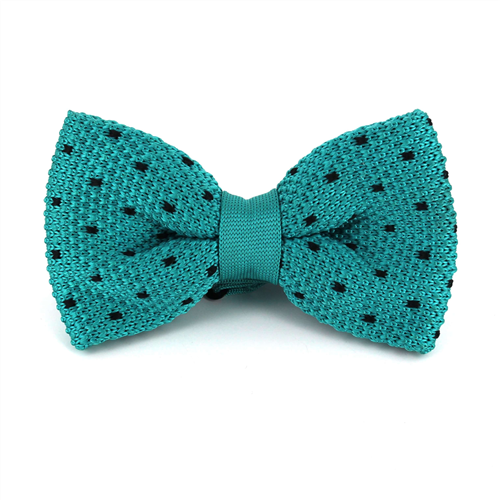 Turquoise Knit Bow Tie with Black Speckles