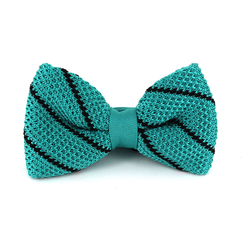 Turquoise Knit Bow Tie with Black Stripes