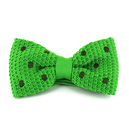 Green Knit Bow Tie with Dark Green Polka Dots