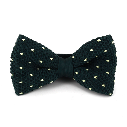 Green Knitted Bow Tie with White Dots