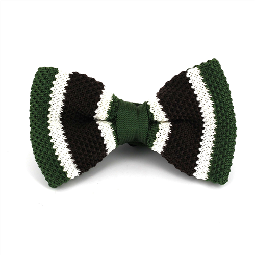 Green Knit Bow Tie with Brown Stripes