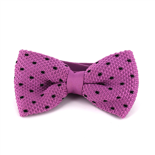 Violet Knit Bow Tie with Black Dots